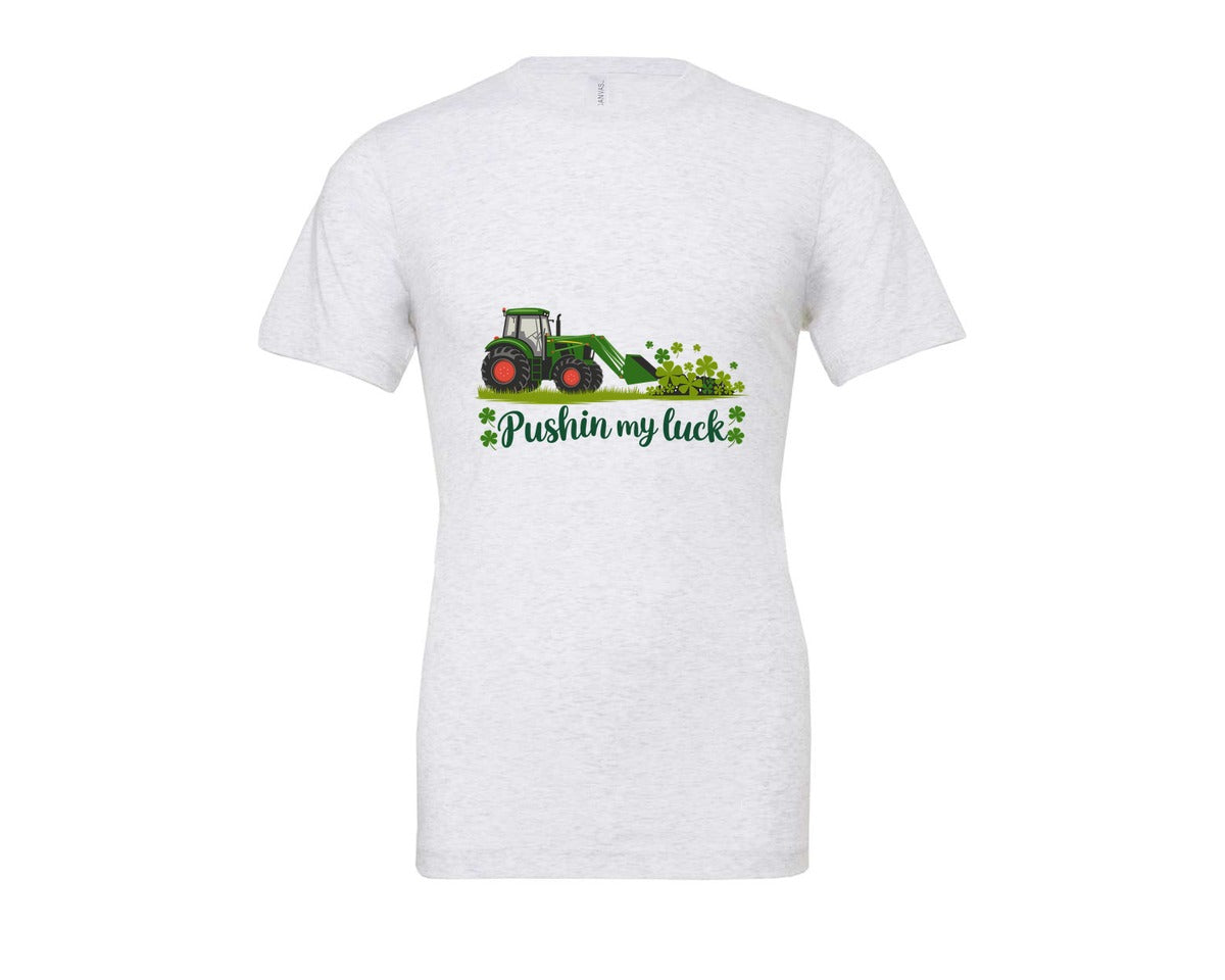 brand:Bella Canvas|color:Ash Grey|Pushin My Luck St Patricks Day 3 Graphic T-Shirt