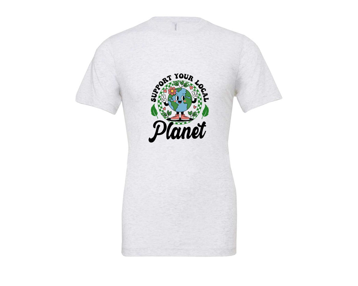 brand:Bella Canvas|color:Ash Grey|Earth Day Support Your Local Planet 2 Graphic T-Shirt