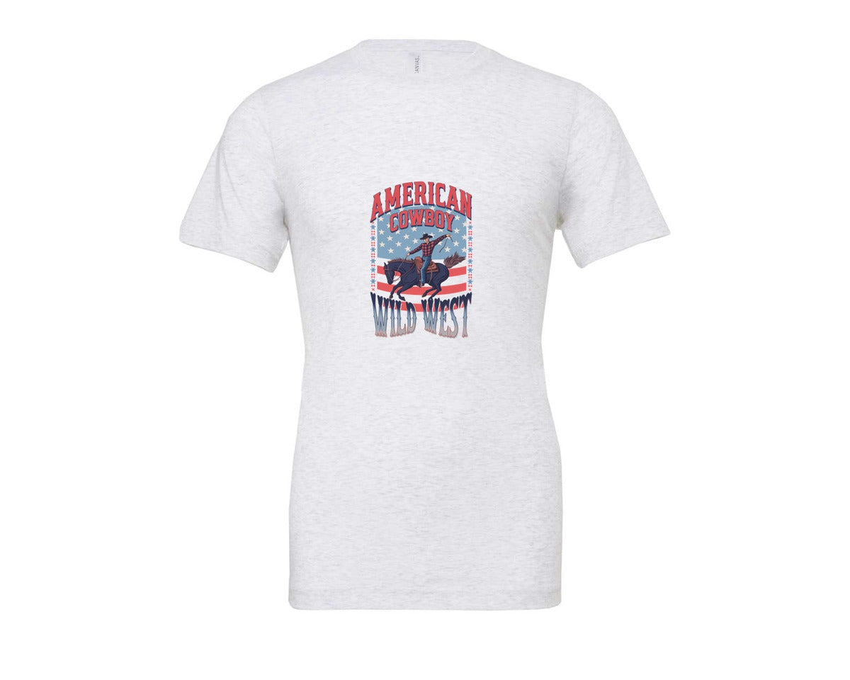 brand:Bella Canvas|color:Ash Grey|American Cowboy Wild West Vintage Graphic T-Shirt