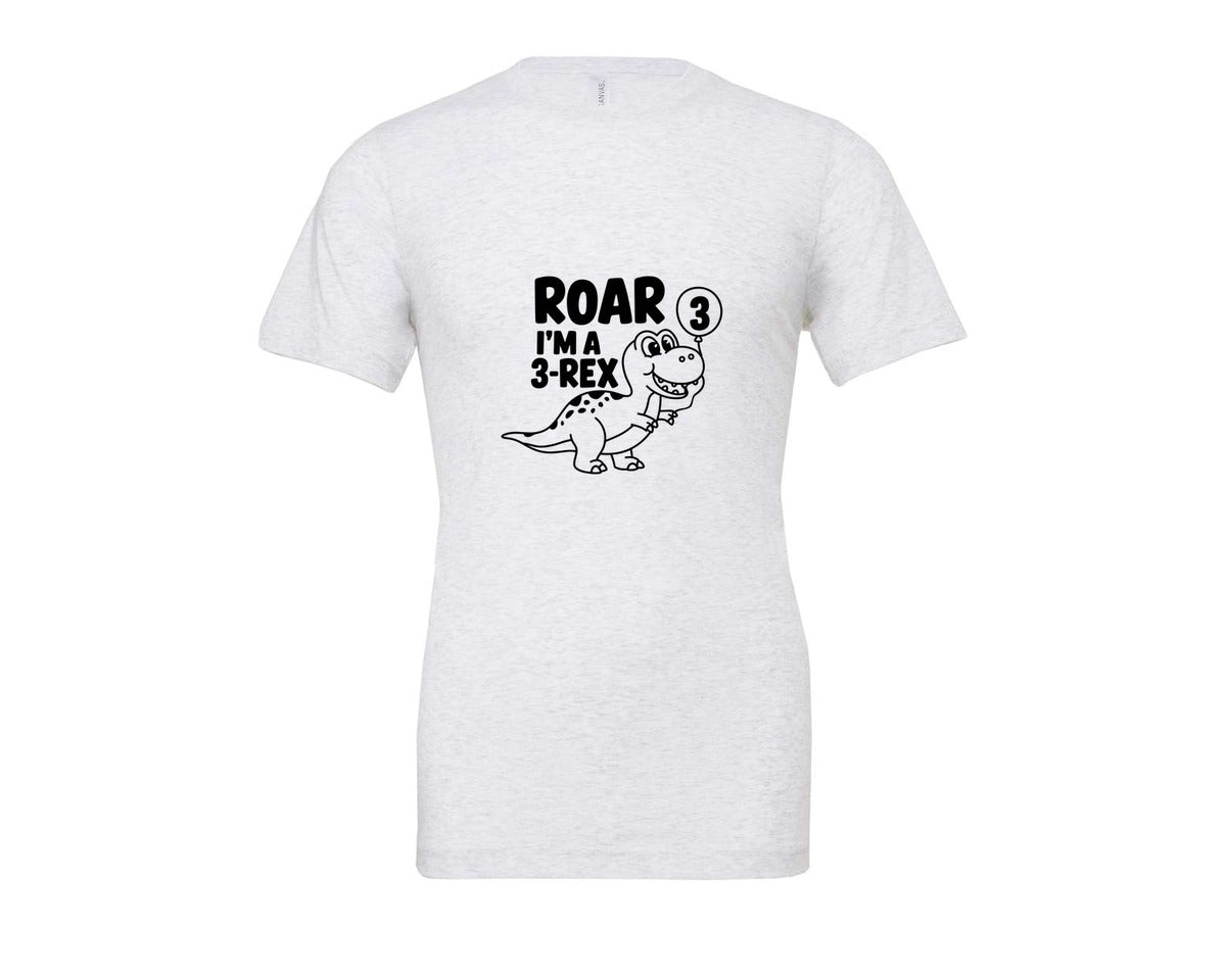 brand:Bella Canvas|color:Ash Grey|3 Rex Dinosaur Birthday Graphic T-Shirt
