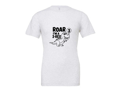 brand:Bella Canvas|color:Ash Grey|3 Rex Dinosaur Birthday Graphic T-Shirt