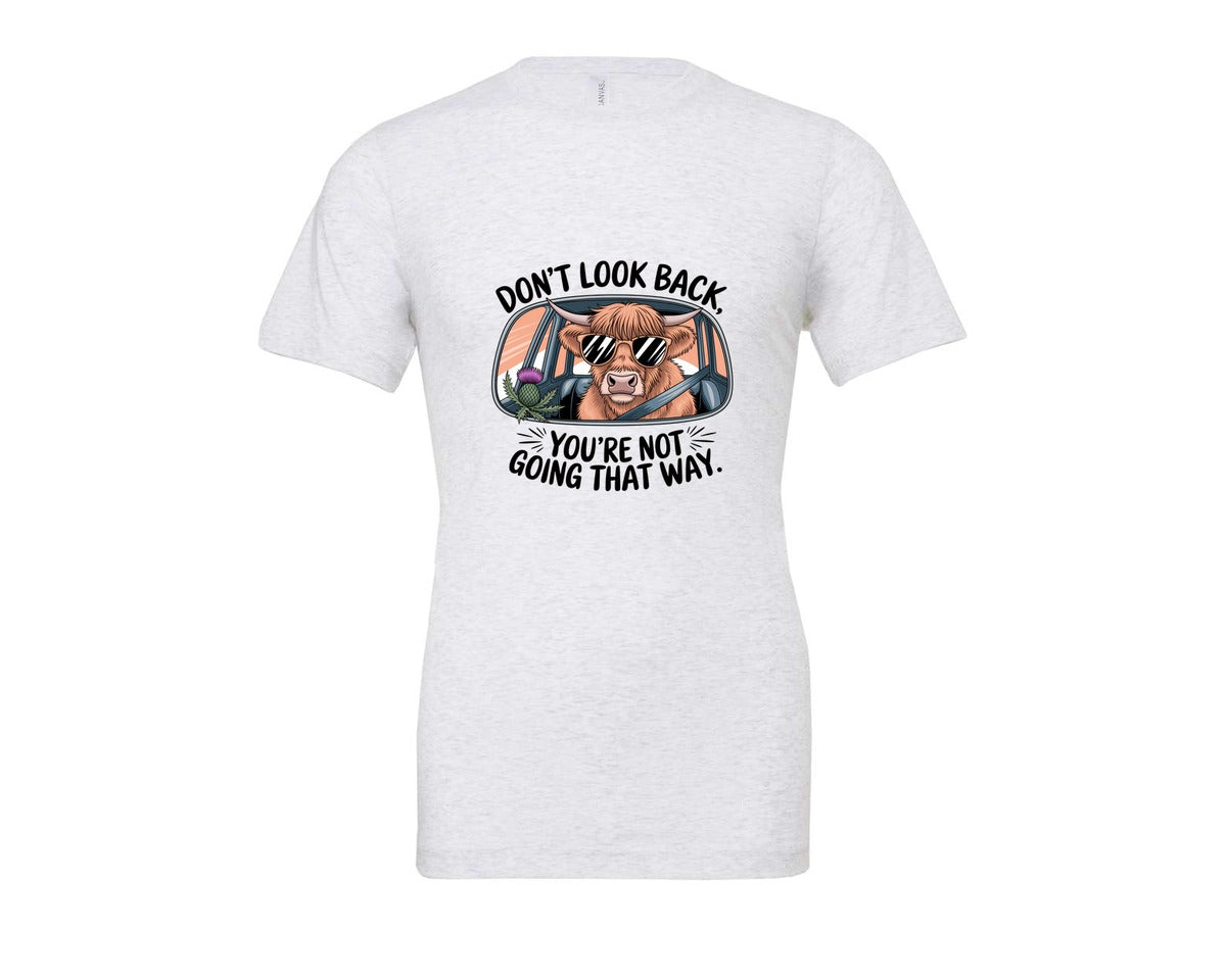 brand:Bella Canvas|color:Ash Grey|Dont Look Back Highland Cow Graphic T-Shirt