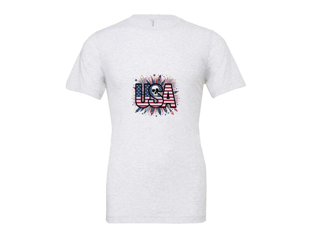 brand:Bella Canvas|color:Ash Grey|Usa Skull Fireworks 4Th Of July T Shirt 2 Graphic T-Shirt