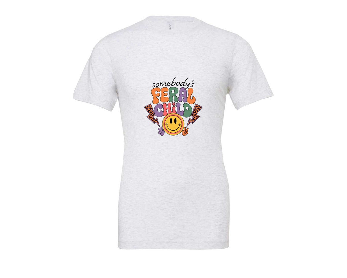 brand:Bella Canvas|color:Ash Grey|Somebodys Feral Child Funny Summer Graphic T-Shirt