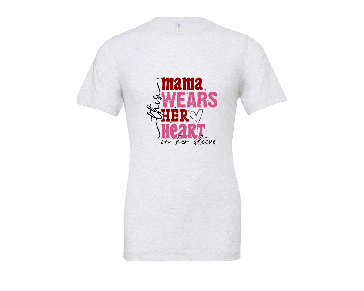 brand:Bella Canvas|color:Ash Grey|This Mama Wears Her Heart On Her Sleeve 84 Graphic T-Shirt