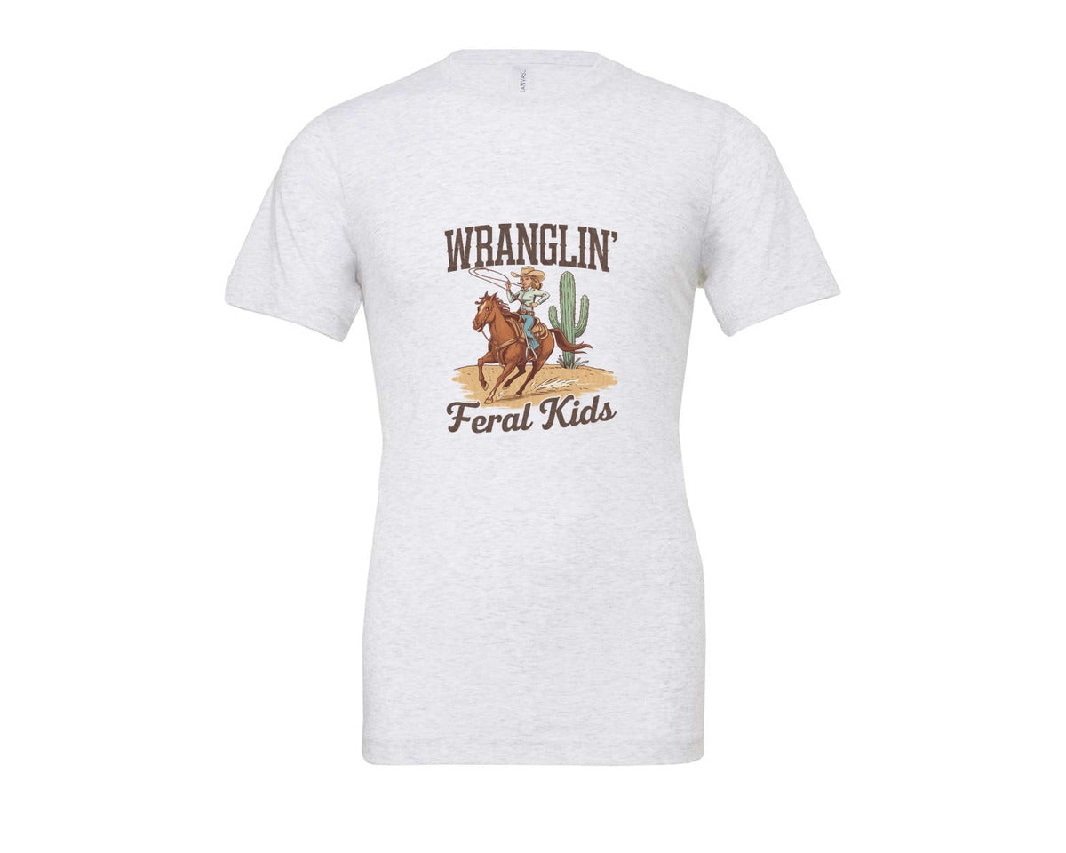 brand:Bella Canvas|color:Ash Grey|Wranglin Feral Kids Western Mothers Day 3 Graphic T-Shirt