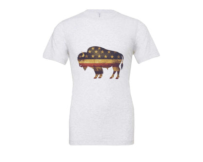 brand:Bella Canvas|color:Ash Grey|American Bison Patriotic Usa Flag 4 Graphic T-Shirt