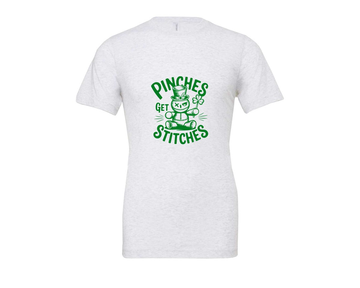 brand:Bella Canvas|color:Ash Grey|Pinches Get Stitches Funny St Patri Graphic T-Shirt