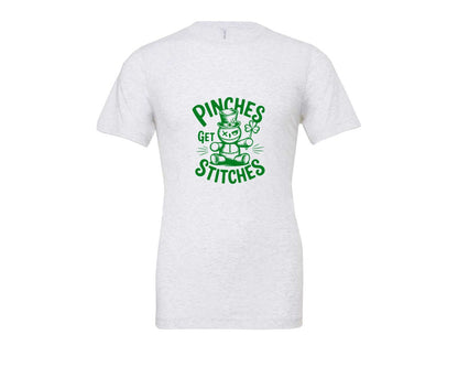 brand:Bella Canvas|color:Ash Grey|Pinches Get Stitches Funny St Patri Graphic T-Shirt