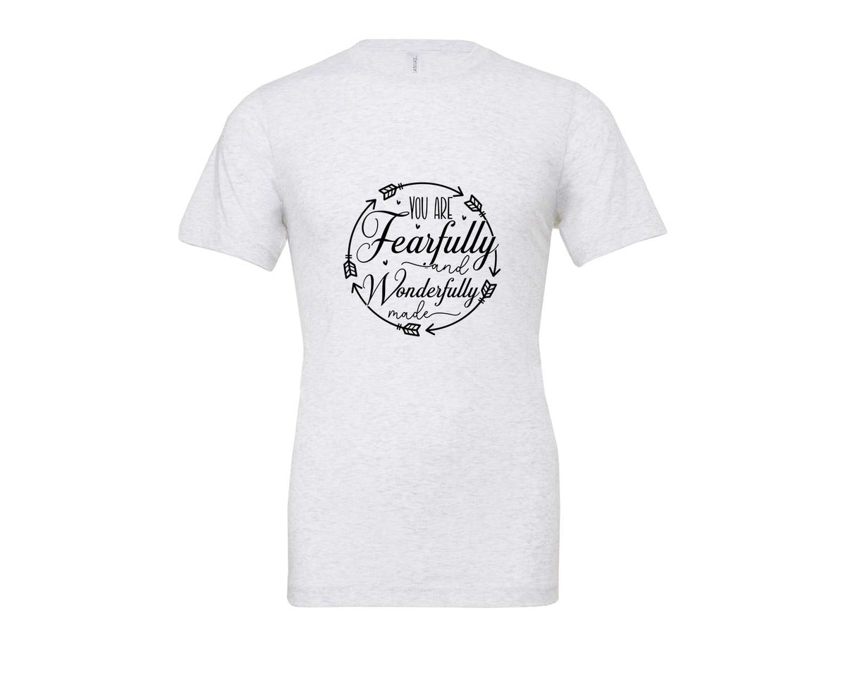 brand:Bella Canvas|color:Ash Grey|You Are Fearfully And Sleeve Design Graphic T-Shirt