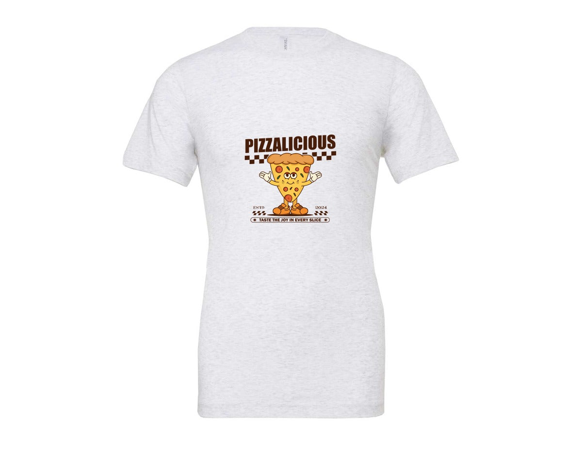 brand:Bella Canvas|color:Ash Grey|Vintage Slice Pizza Cartoon Character Graphic T-Shirt