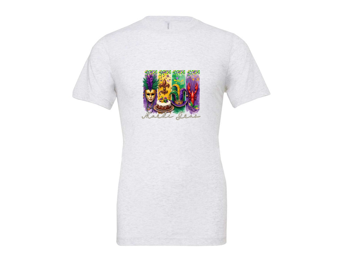 brand:Bella Canvas|color:Ash Grey|Mardi Gras Coquette 2 Graphic T-Shirt