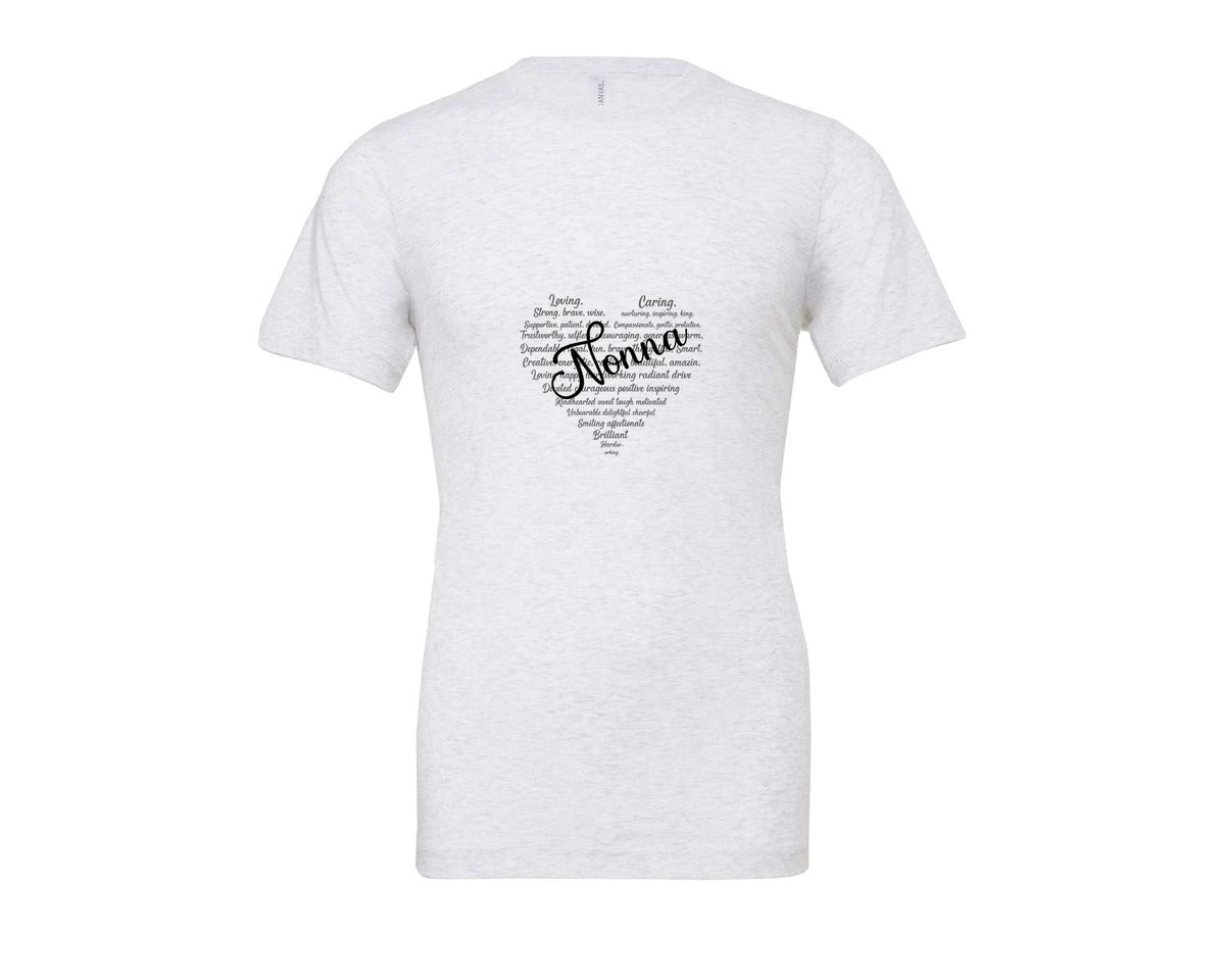 brand:Bella Canvas|color:Ash Grey|Nonna Heart Shape Mothers Day Graphic T-Shirt