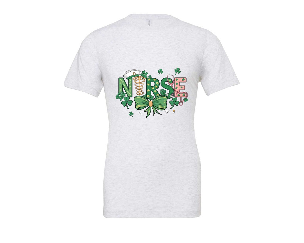 brand:Bella Canvas|color:Ash Grey|St Patricks Day Nurse Lucky Nurse 6 Graphic T-Shirt