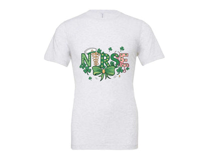 brand:Bella Canvas|color:Ash Grey|St Patricks Day Nurse Lucky Nurse 6 Graphic T-Shirt