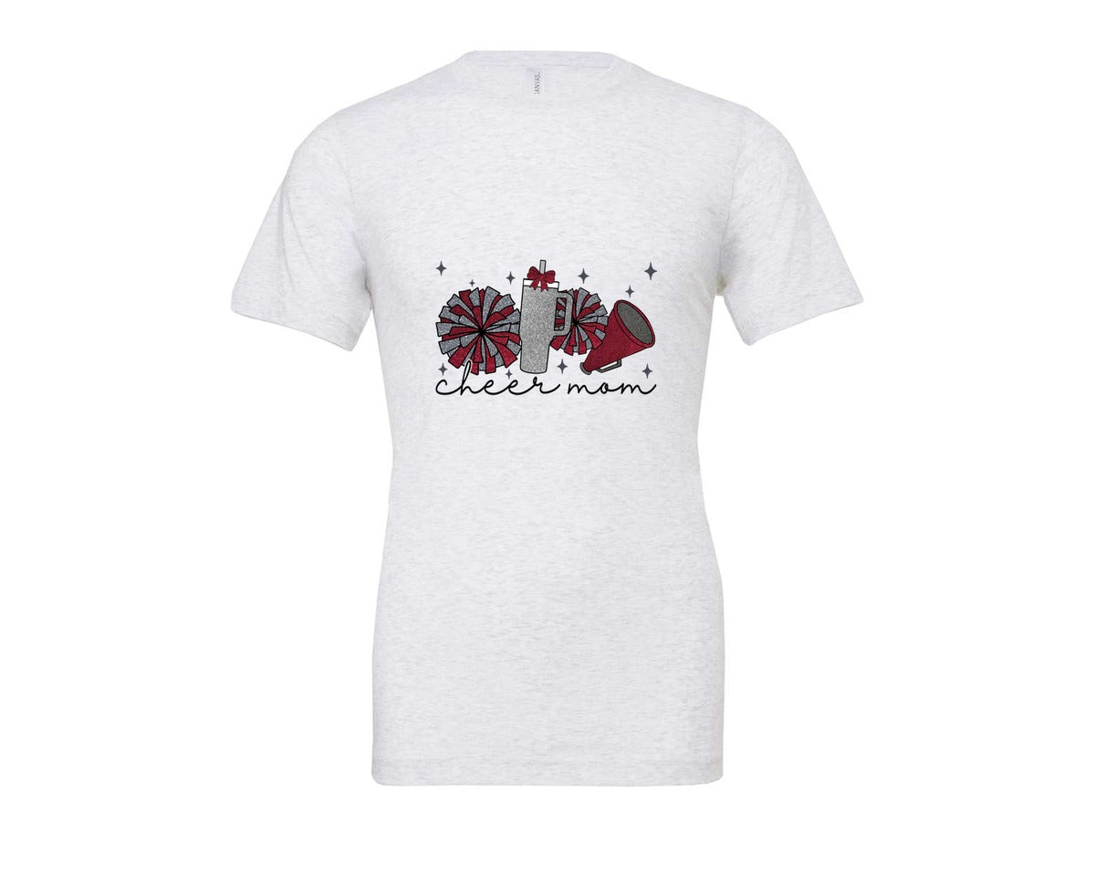 brand:Bella Canvas|color:Ash Grey|Cheer Mom Glitter Cheerleading Graphic T-Shirt