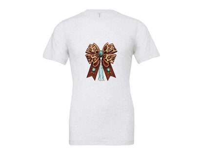 brand:Bella Canvas|color:Ash Grey|Western Leopard Bow Bohemian Coquette Graphic T-Shirt