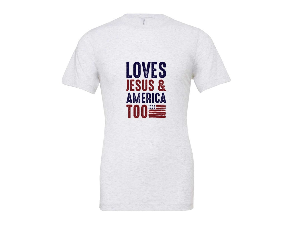brand:Bella Canvas|color:Ash Grey|Loves Jesus And America Too Jesus Graphic T-Shirt
