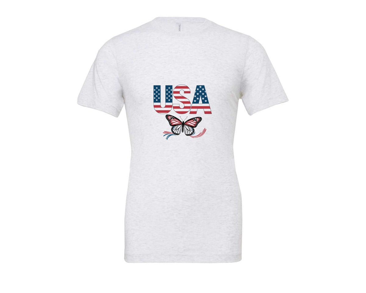 brand:Bella Canvas|color:Ash Grey|Usa Butterfly Patriotic Graphic T-Shirt