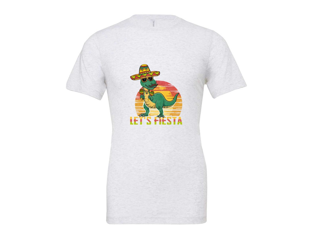 brand:Bella Canvas|color:Ash Grey|Lets Fiesta Dinosaur Cinco De Mayo Graphic T-Shirt