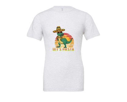brand:Bella Canvas|color:Ash Grey|Lets Fiesta Dinosaur Cinco De Mayo Graphic T-Shirt