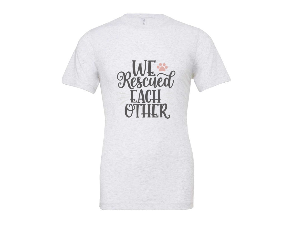 brand:Bella Canvas|color:Ash Grey|We Rescued Each Other Cute Cat Quote Graphic T-Shirt