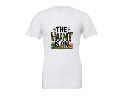 brand:Bella Canvas|color:Ash Grey|The Hunt Is On Camo Easter Egg Camo Graphic T-Shirt