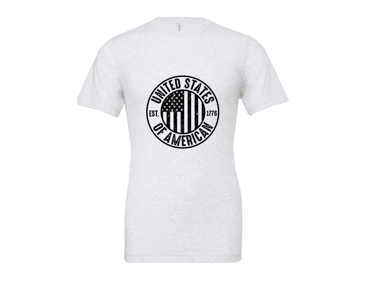 brand:Bella Canvas|color:Ash Grey|United States Of America Patriotic Graphic T-Shirt