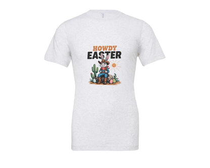 brand:Bella Canvas|color:Ash Grey|Howdy Easter Western Cowboy Bunny 2 Graphic T-Shirt