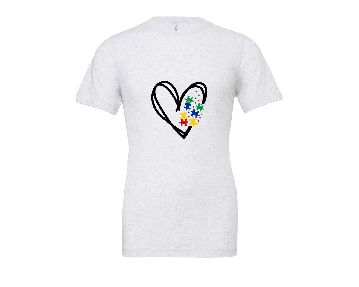 brand:Bella Canvas|color:Ash Grey|Autism Heart Autism Puzzle Graphic T-Shirt