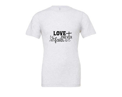 brand:Bella Canvas|color:Ash Grey|Love Never Fails Sleeve Svgbible Quotes Graphic T-Shirt