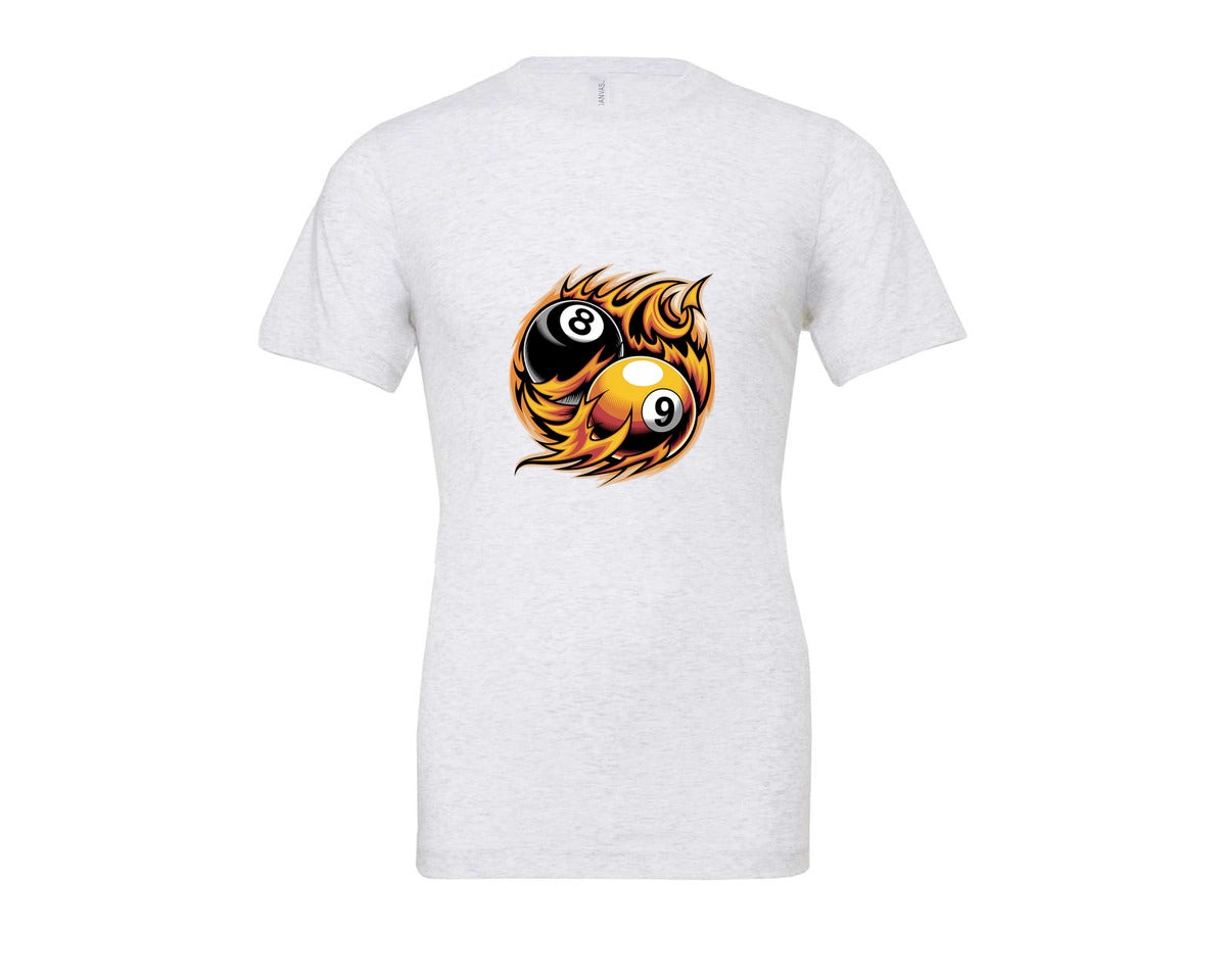 brand:Bella Canvas|color:Ash Grey|Flaming 8 9 Ball Billiards Graphic T-Shirt