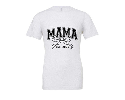 brand:Bella Canvas|color:Ash Grey|Mama Bow Varsity Graphic T-Shirt