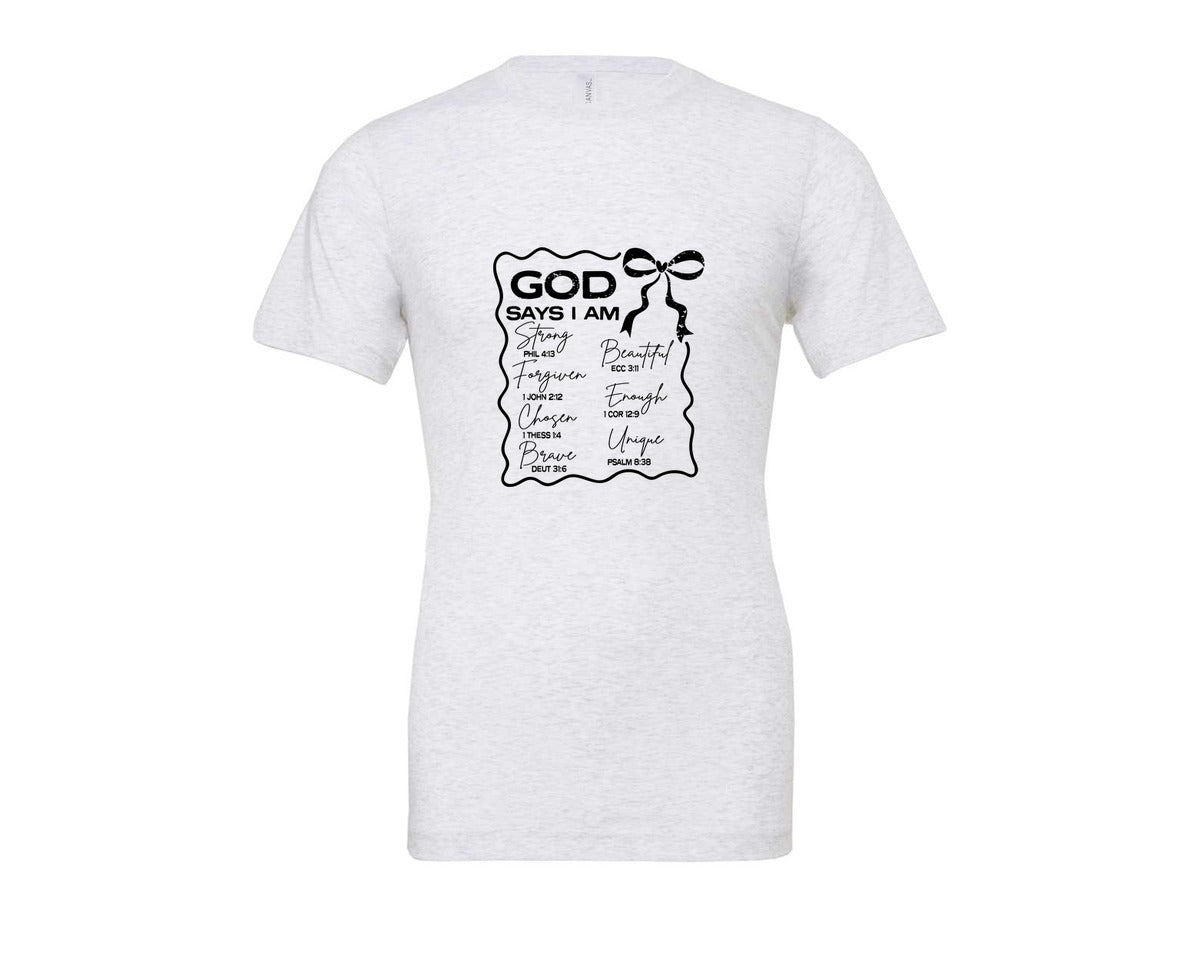 brand:Bella Canvas|color:Ash Grey|God Says I Am Coquette Christian Graphic T-Shirt