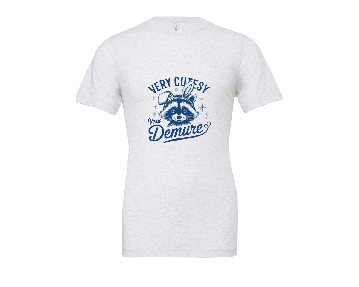 brand:Bella Canvas|color:Ash Grey|Very Cutesy Very Demure Raccoon T Shirt Graphic T-Shirt