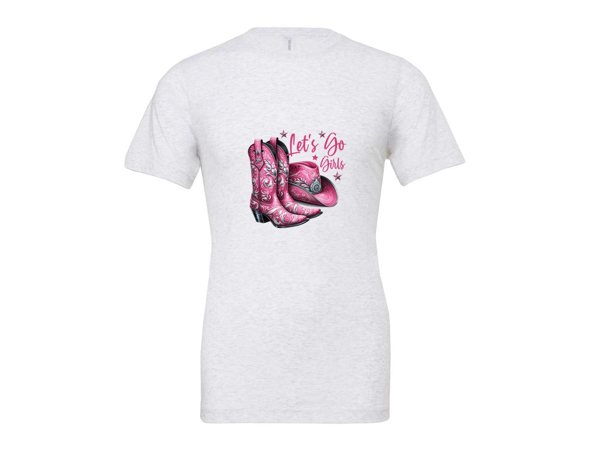brand:Bella Canvas|color:Ash Grey|Lets Go Girls Cowgirl Boots 2 Graphic T-Shirt