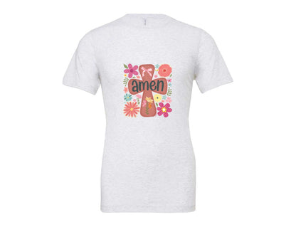brand:Bella Canvas|color:Ash Grey|Boho Floral Amen Christian Graphic T-Shirt