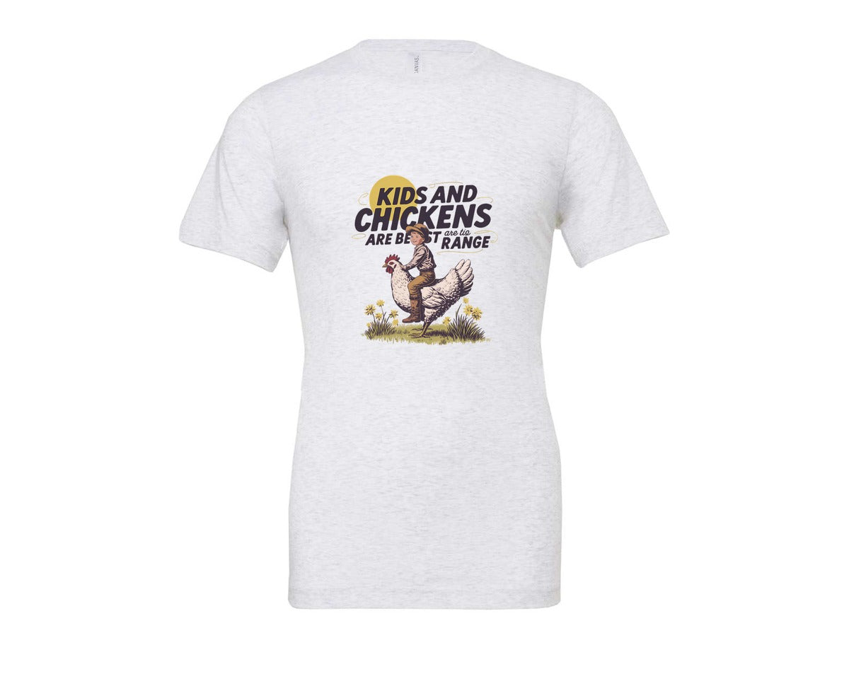 brand:Bella Canvas|color:Ash Grey|Kids And Chickens Vintage Farm Graphic T-Shirt