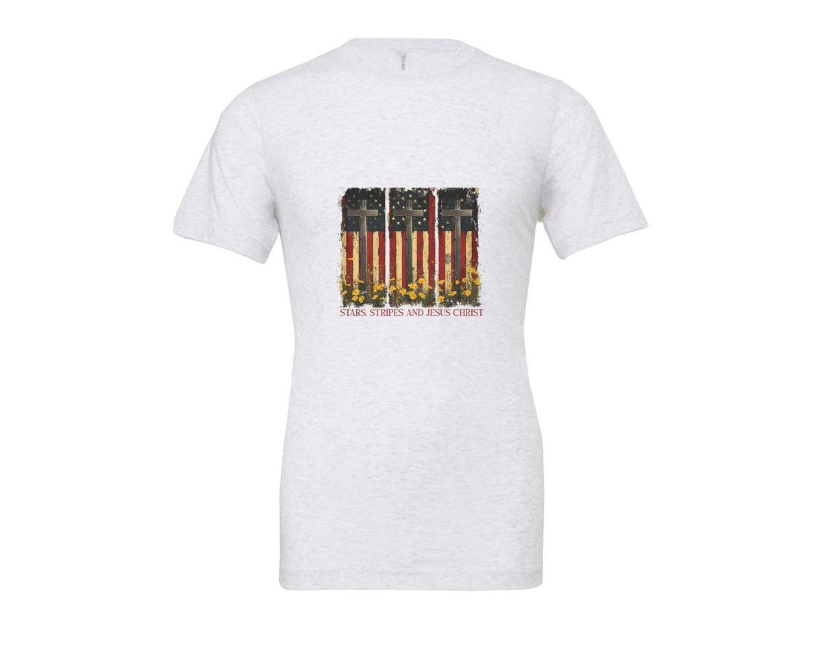 brand:Bella Canvas|color:Ash Grey|Stars And Stripes And Jesus Christ Graphic T-Shirt