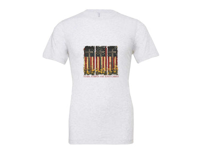 brand:Bella Canvas|color:Ash Grey|Stars And Stripes And Jesus Christ Graphic T-Shirt