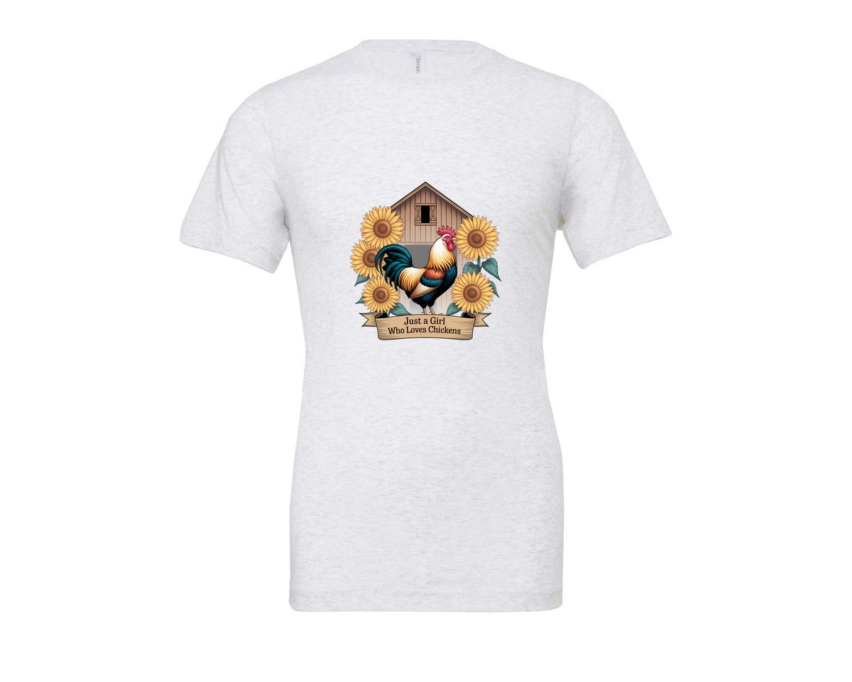 brand:Bella Canvas|color:Ash Grey|Just A Girl Who Loves Chickens 8 Graphic T-Shirt