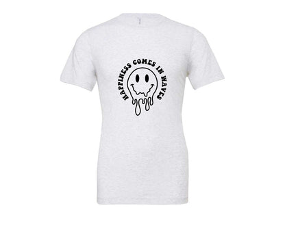 brand:Bella Canvas|color:Ash Grey|Happiness Comes In Waves Wavy Graphic T-Shirt