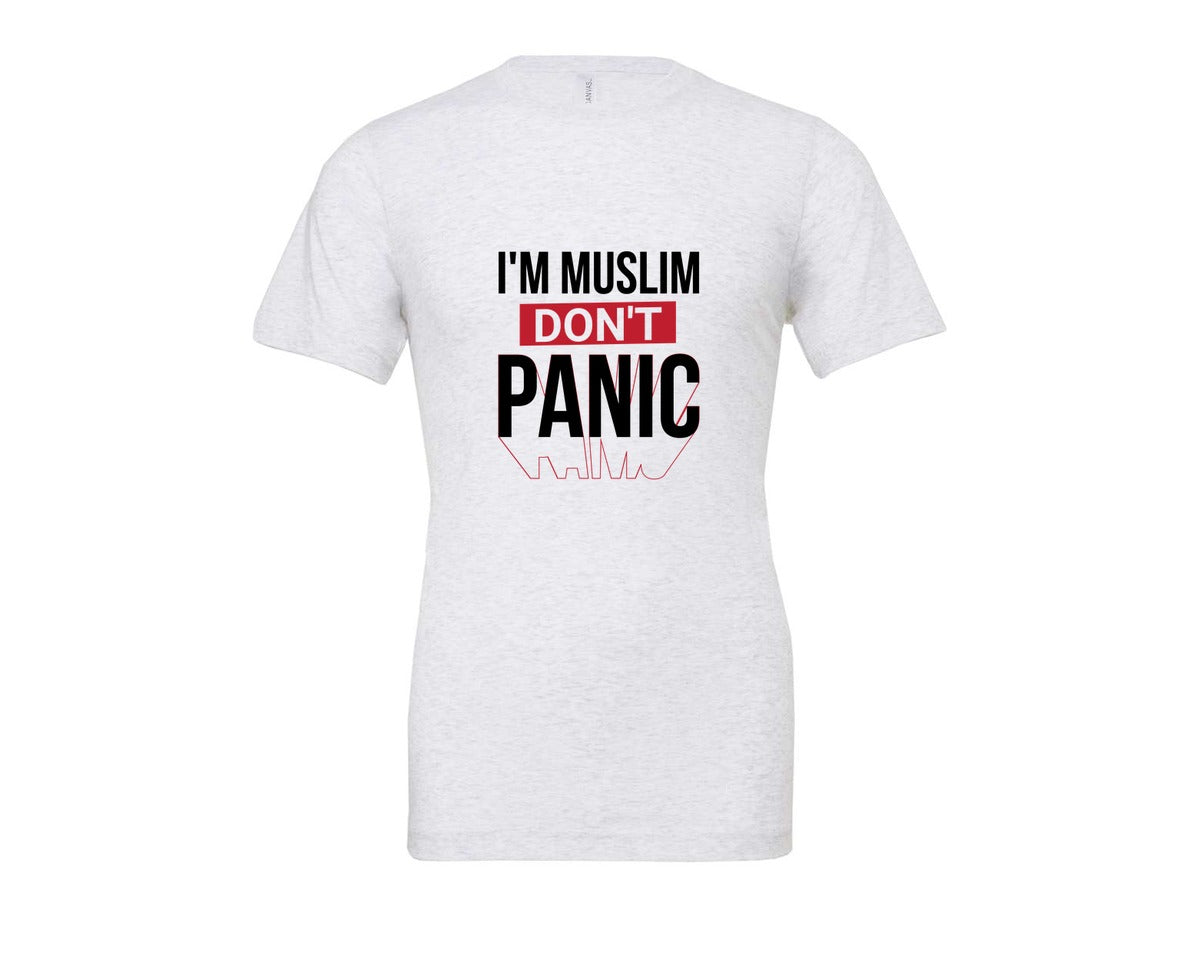 brand:Bella Canvas|color:Ash Grey|Im Muslim Dont Panic Muslim Quote Is Graphic T-Shirt