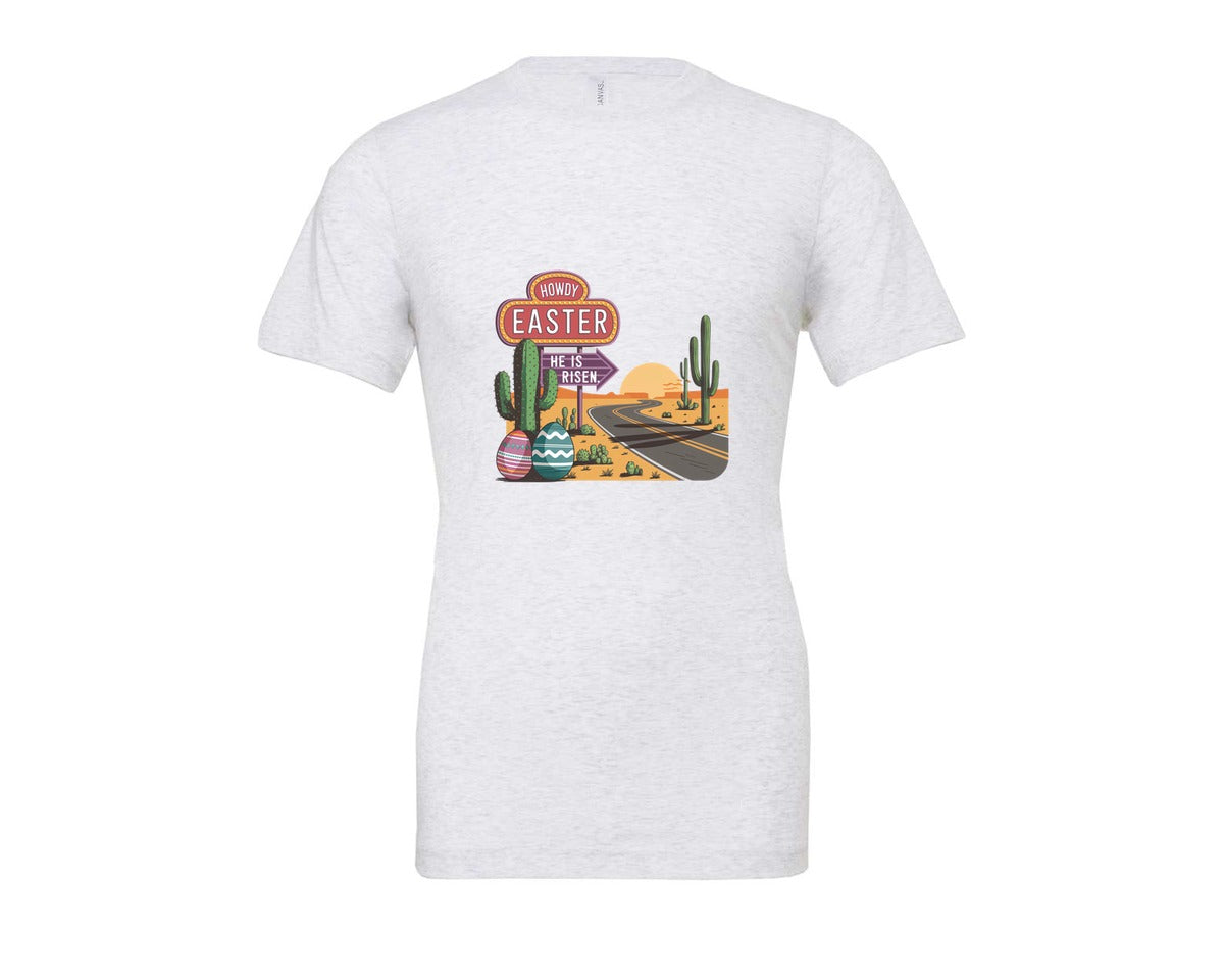 brand:Bella Canvas|color:Ash Grey|Howdy Easter Western Desert Easter 3 Graphic T-Shirt