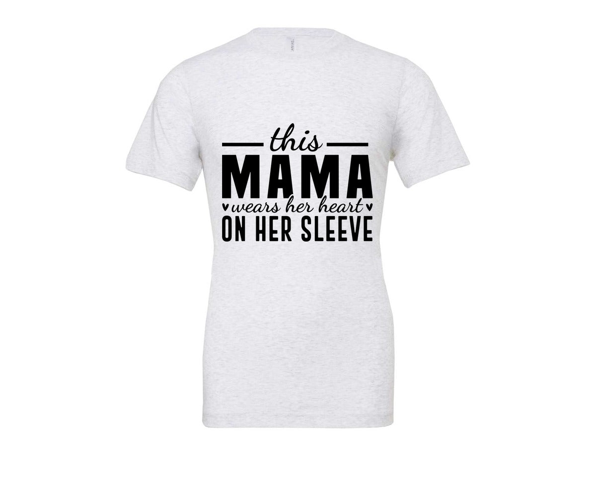 brand:Bella Canvas|color:Ash Grey|This Mama Wears Her Heart On Her Sleeve 77 Graphic T-Shirt