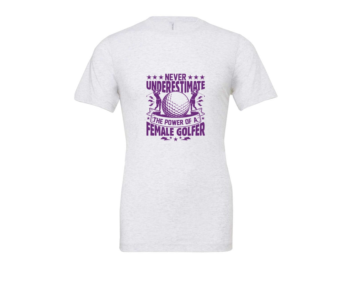 brand:Bella Canvas|color:Ash Grey|Female Golfer Golf Club T Shirt Design Graphic T-Shirt
