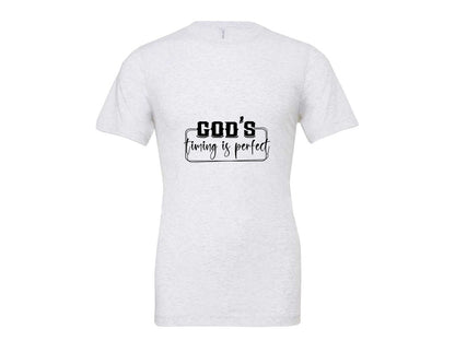brand:Bella Canvas|color:Ash Grey|Gods Timing Is Perfect Sleeve Design Graphic T-Shirt