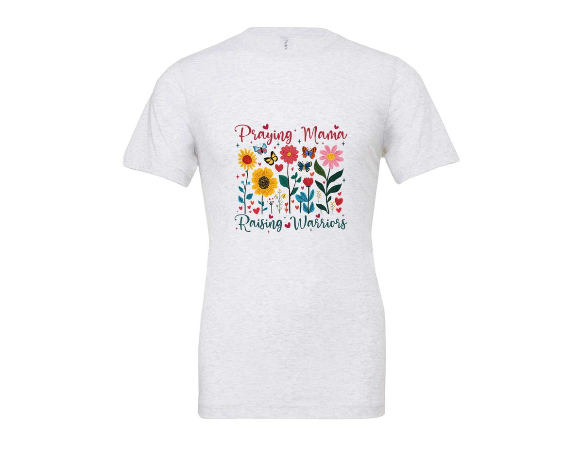 brand:Bella Canvas|color:Ash Grey|Praying Mama Raising Warriors Boho Graphic T-Shirt