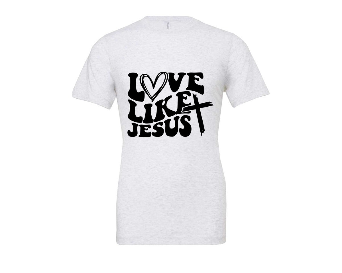 brand:Bella Canvas|color:Ash Grey|Love Like Jesus Wavy 2 Graphic T-Shirt