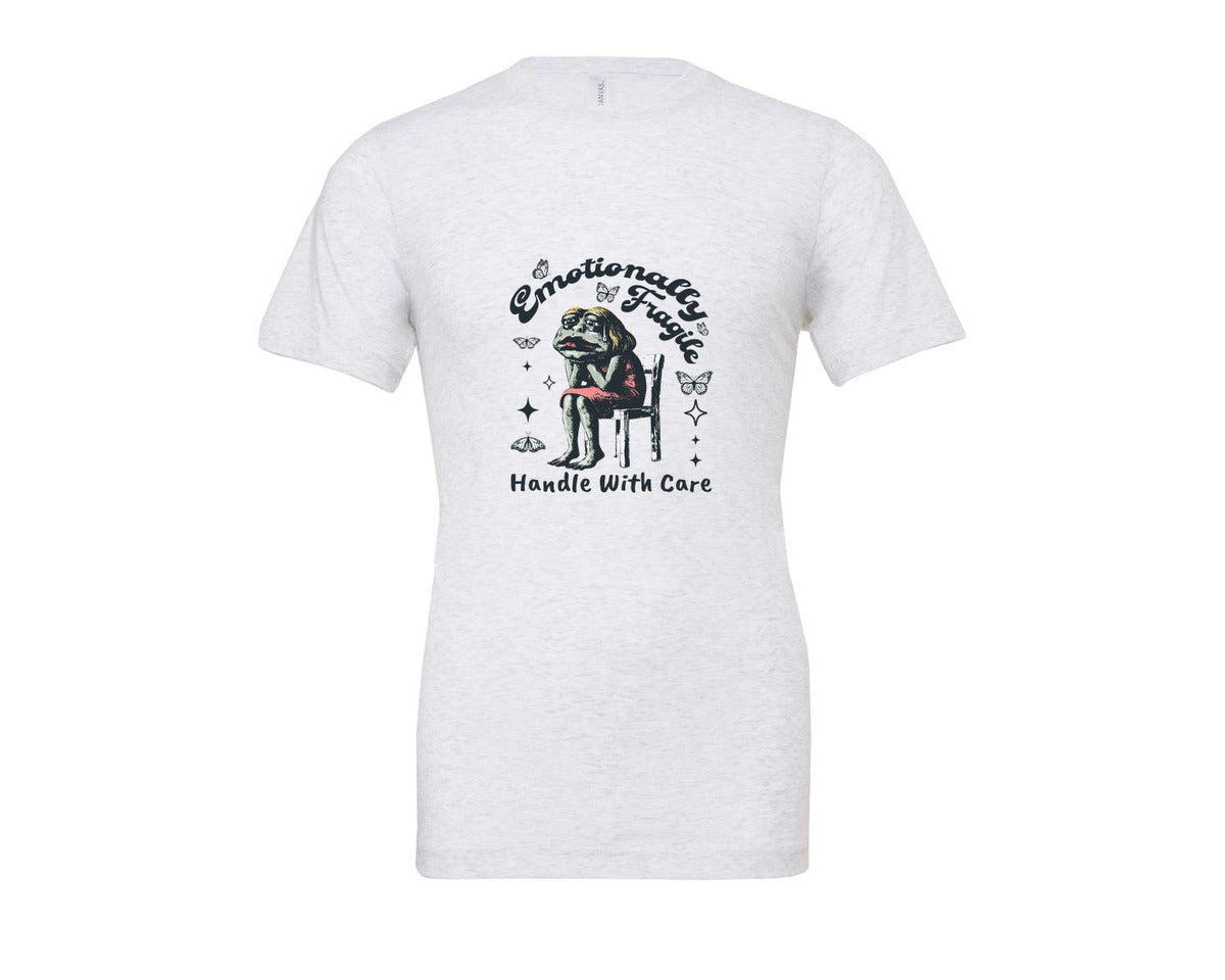 brand:Bella Canvas|color:Ash Grey|Frog Woman With Tears Emotionally Shirt Graphic T-Shirt